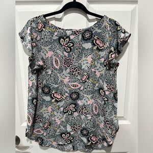 Loft Pink & Gray Paisley Print Blouse – Size Medium